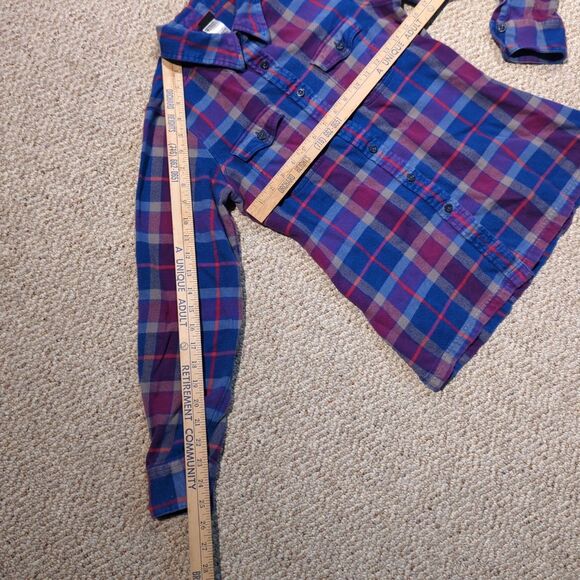 Patagonia Fjord Flannel Shirt Womens 4 Blue Purple Plaid Organic Cotton Outdoor - Picture 3 of 5